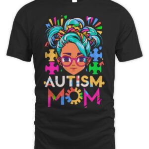 Autism Mom Life Messy Bun Mother’s Day Autism Awareness Mom Long Sleeve T-Shirt