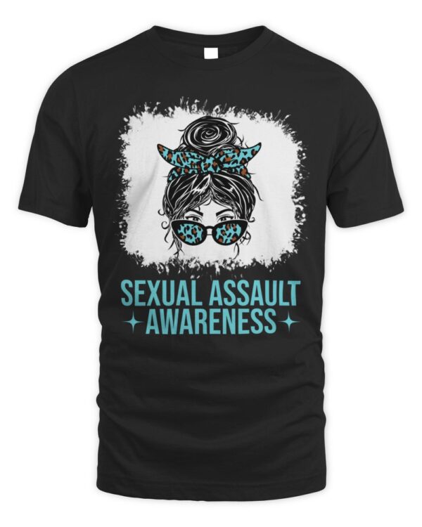 Sexual Assault Awareness Month Teal Ribbon Messy Bun Women  T-Shirt