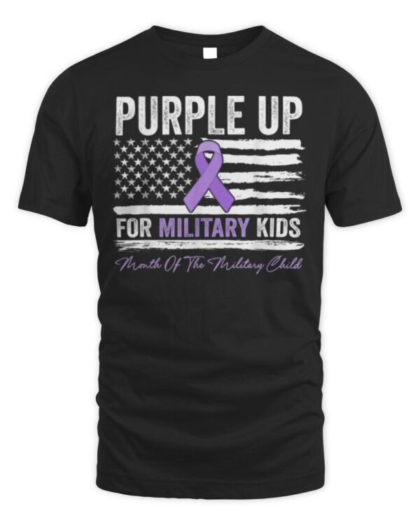 Purple Up For Military Kids USA Flag Military Child Month T-Shirt